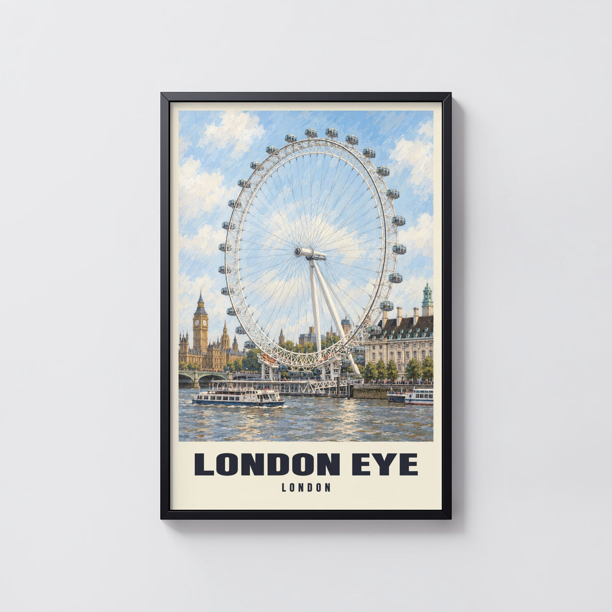 Vintage London Eye Poster, Thames Wall Art, England Print
