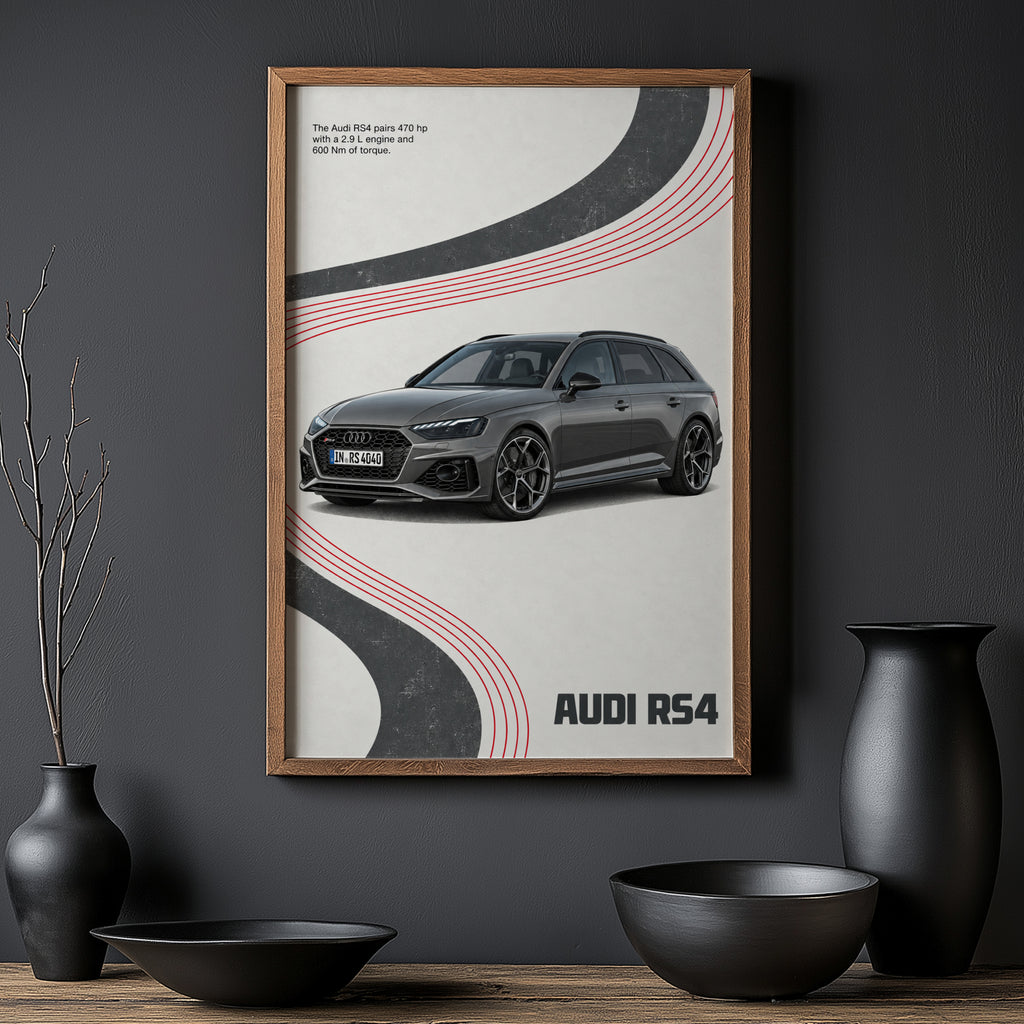 Vintage Audi RS4 Print, Estate Car Wall Art