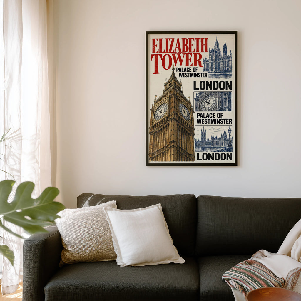 Vintage Elizabeth Tower Poster, London Wall Art