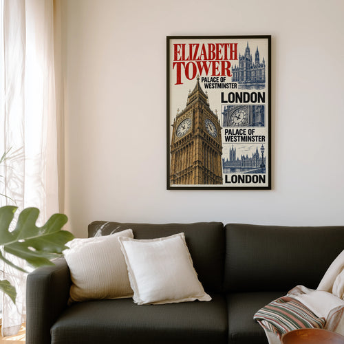 Vintage Elizabeth Tower Poster, London Wall Art