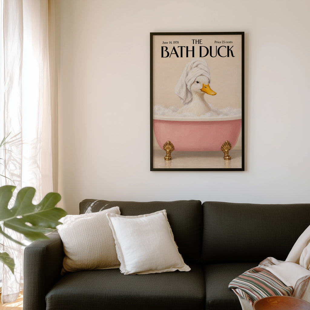 Vintage Bath Duck Print, Pink Bathtub Poster
