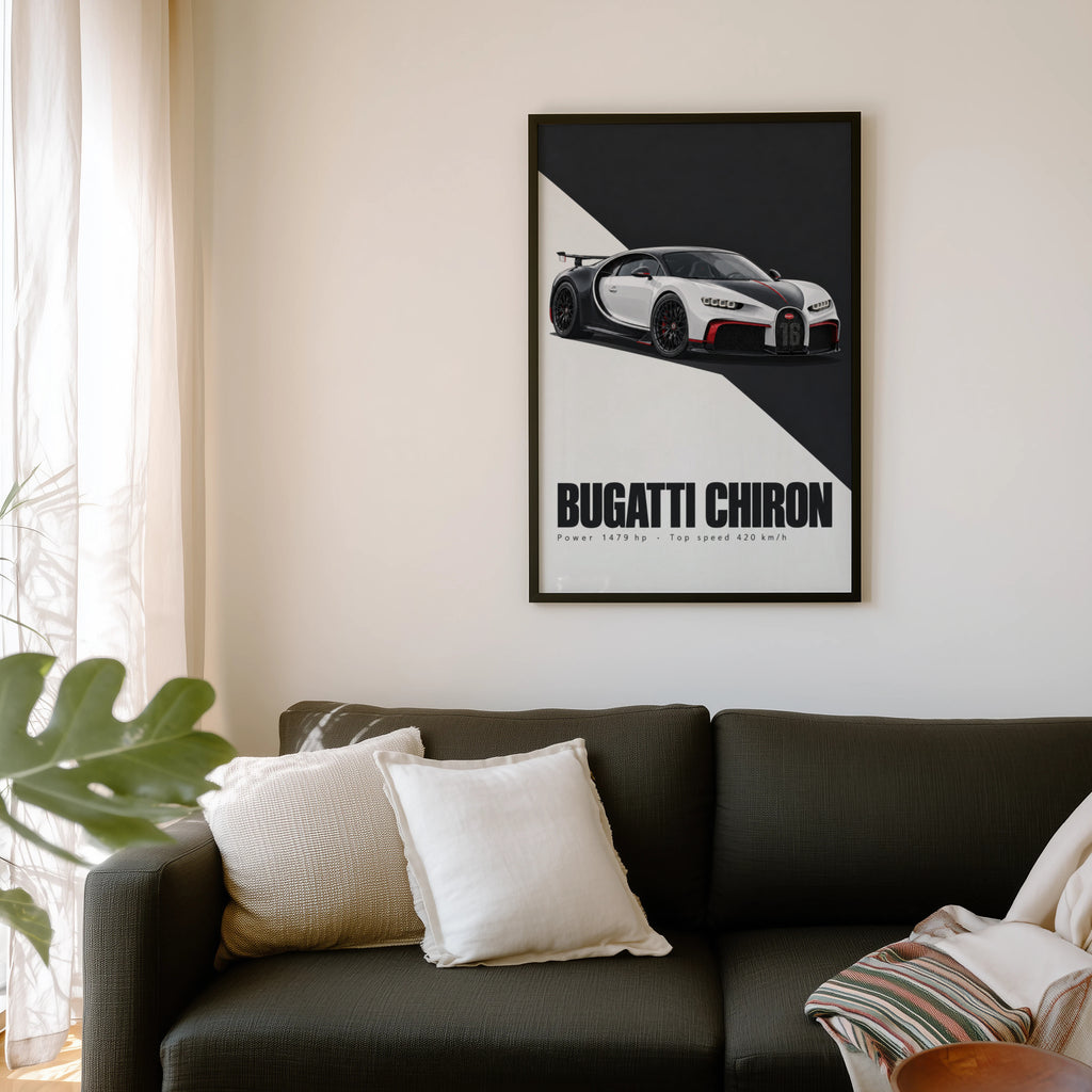 Vintage Bugatti Chiron Print, Supercar Wall Art