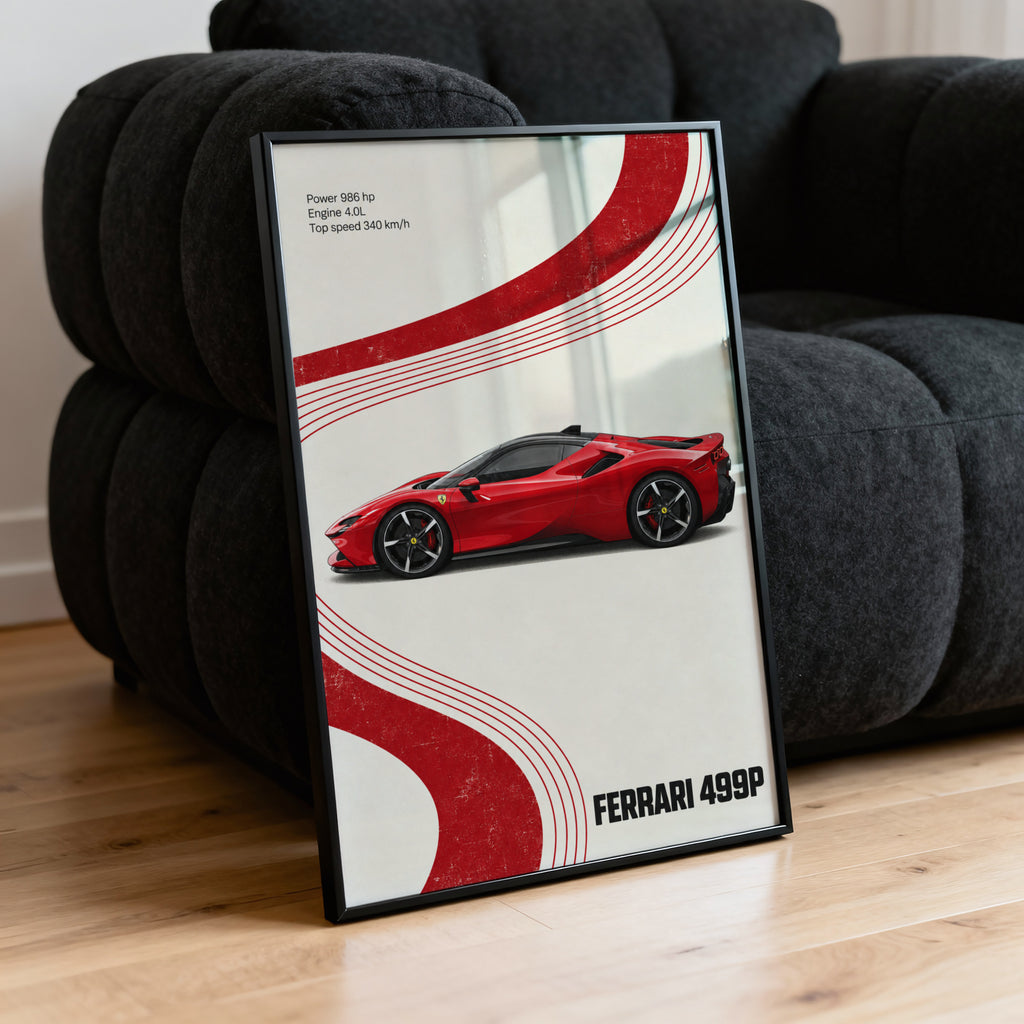 Vintage Ferrari 499P Print, Red Supercar Wall Art