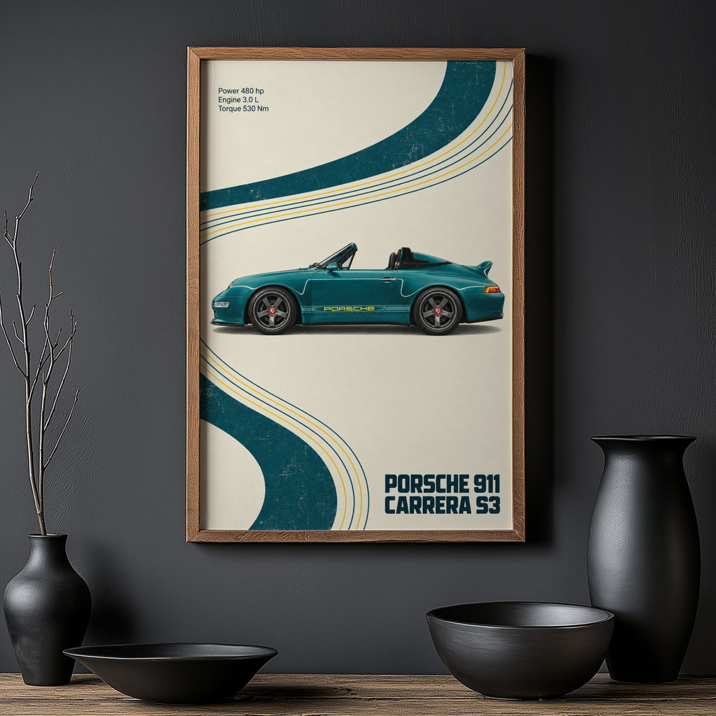 Vintage Porsche 911 Carrera S3 Print, Car Wall Art