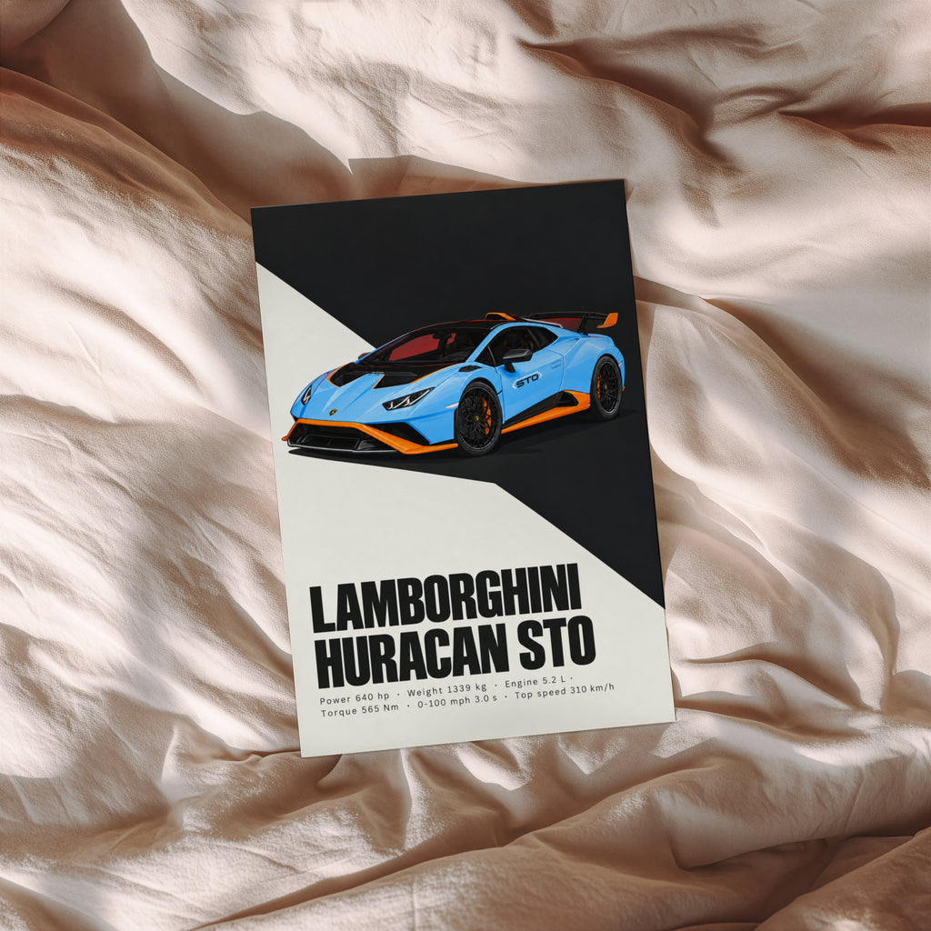 Vintage Lamborghini Huracan STO Print, Car Wall Art