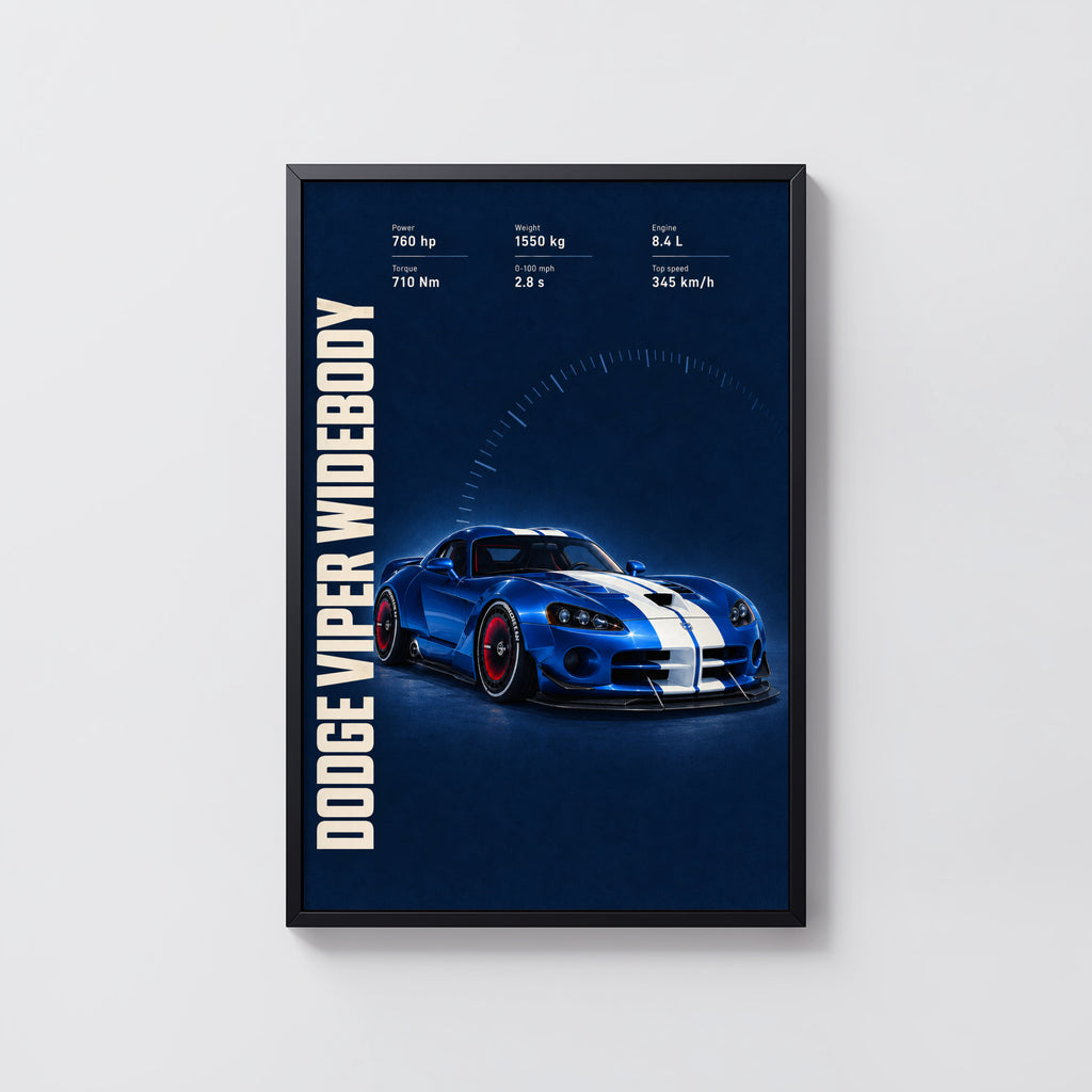 Vintage Dodge Viper Widebody Print, Car Wall Art