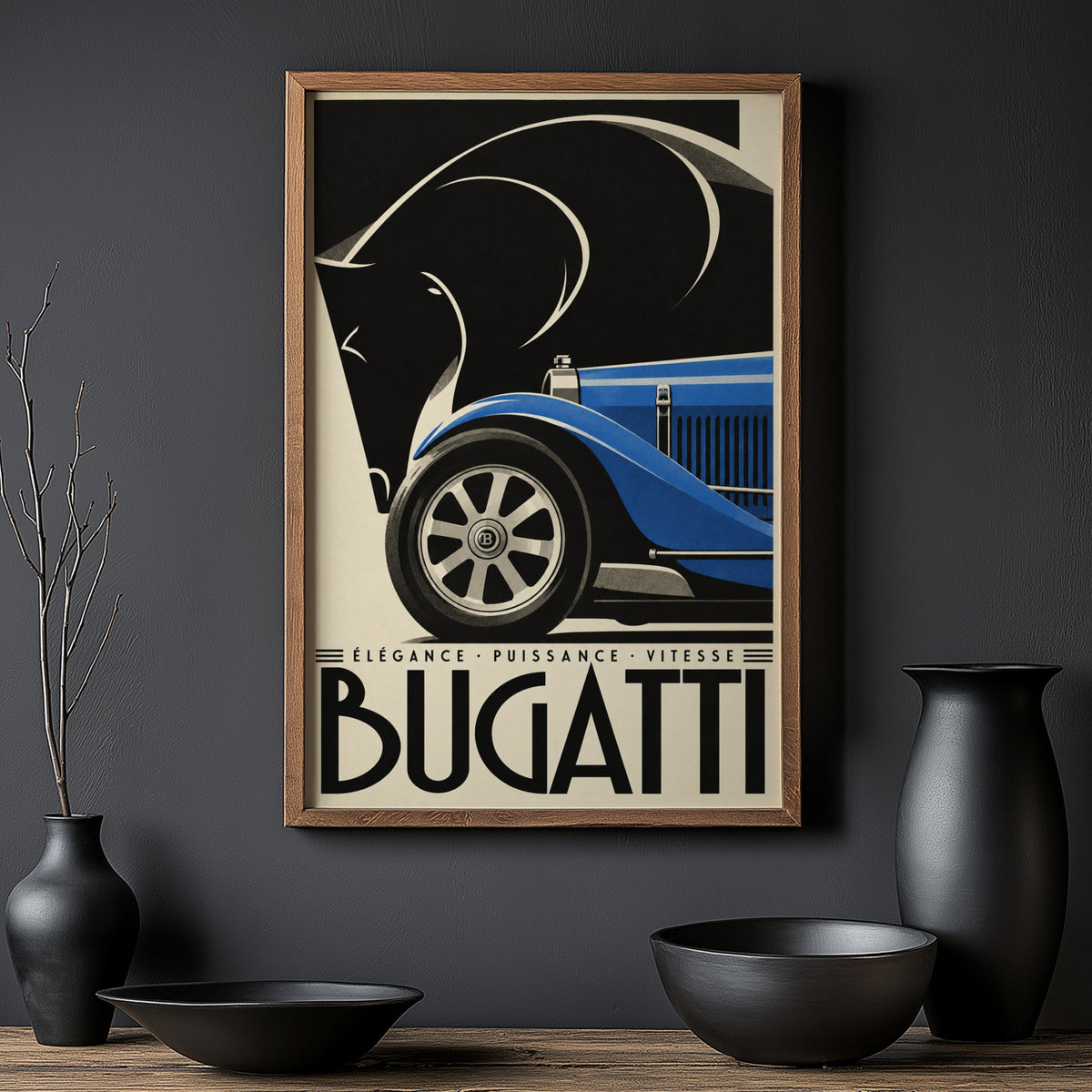 Vintage Bugatti Poster, Art Deco Wall Art, Car Print
