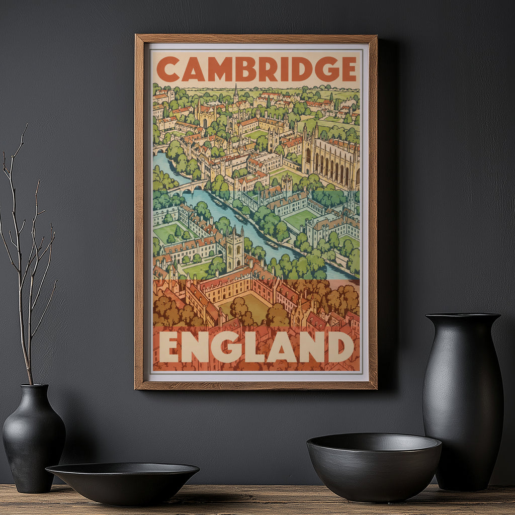 Vintage Cambridge England Poster, Travel Wall Art Print