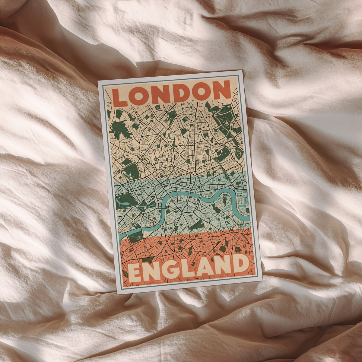 Vintage London Map Poster, England Wall Art, City Print