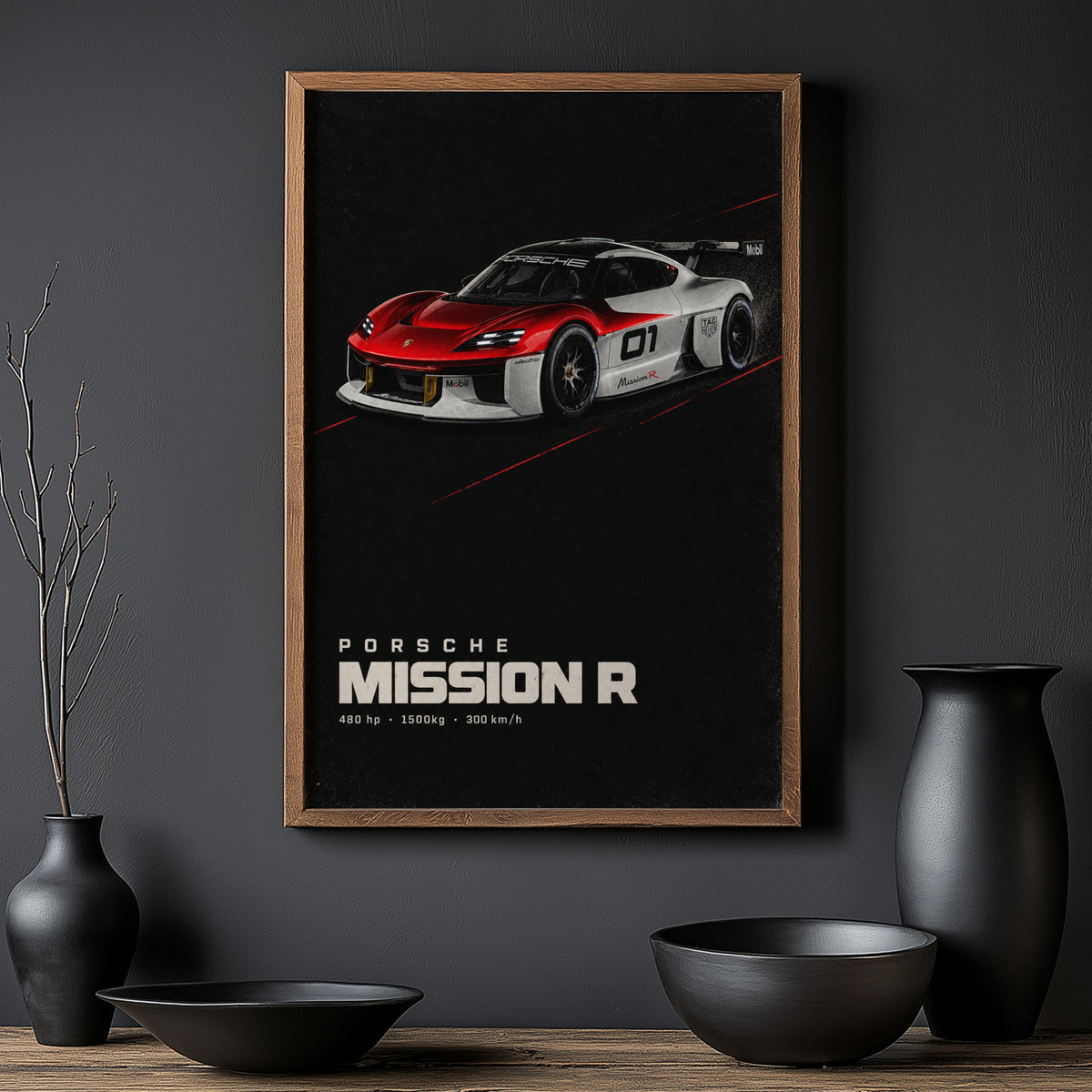 Vintage Porsche Mission R Print, Racing Car Wall Art