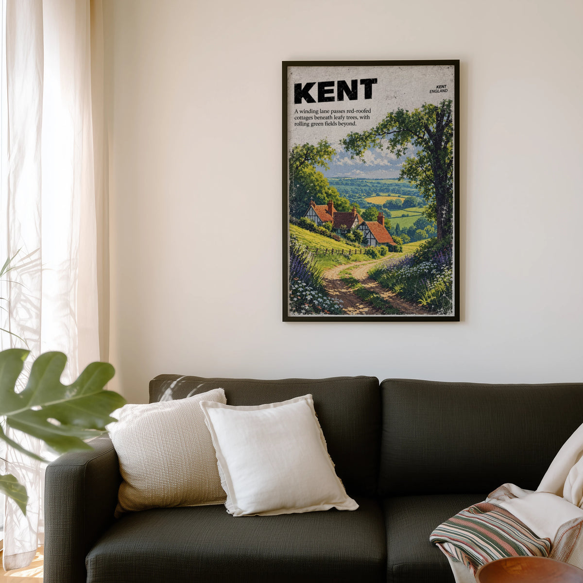 Vintage Kent Countryside Poster, England Wall Art Print