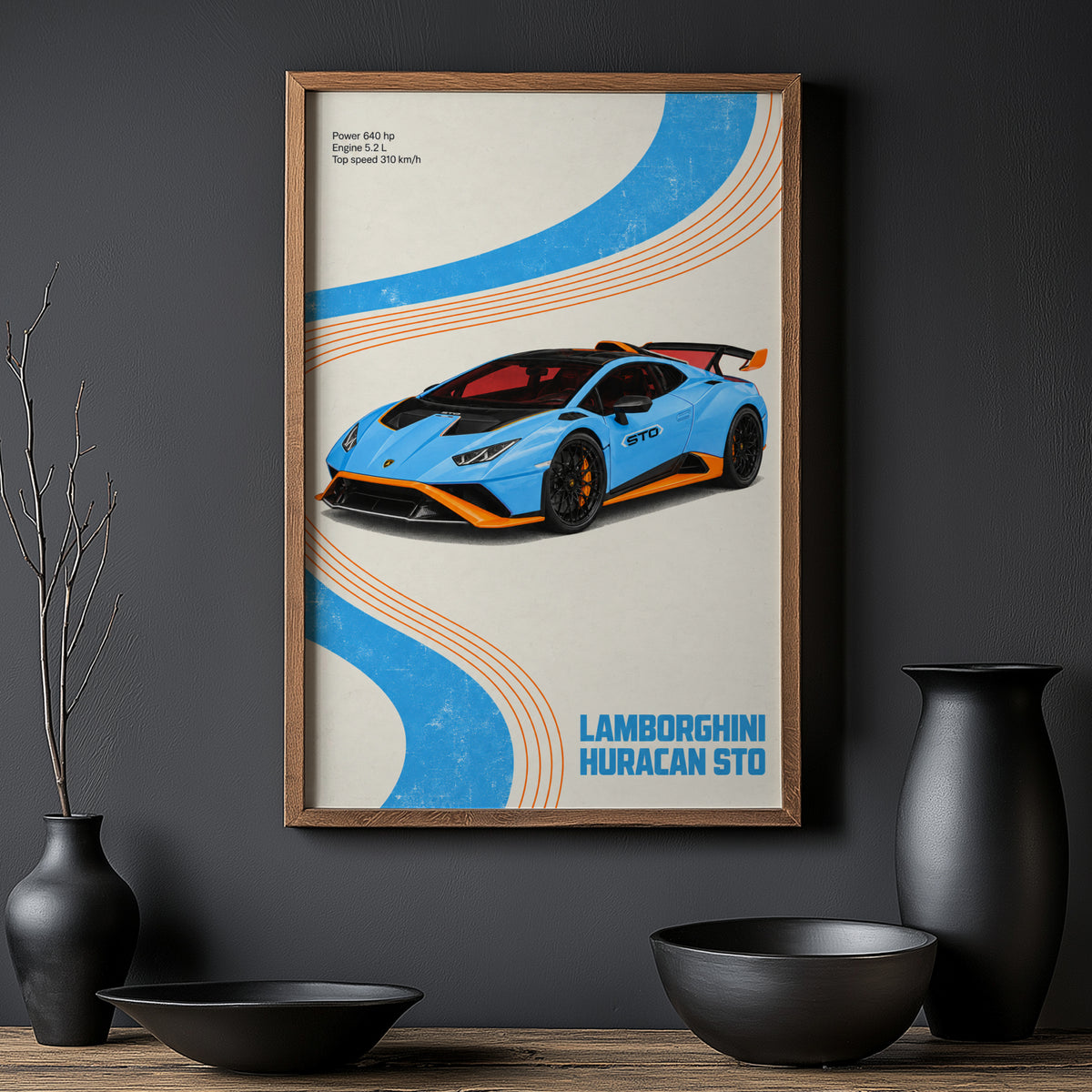 Vintage Lamborghini Huracan STO Print, Car Wall Art