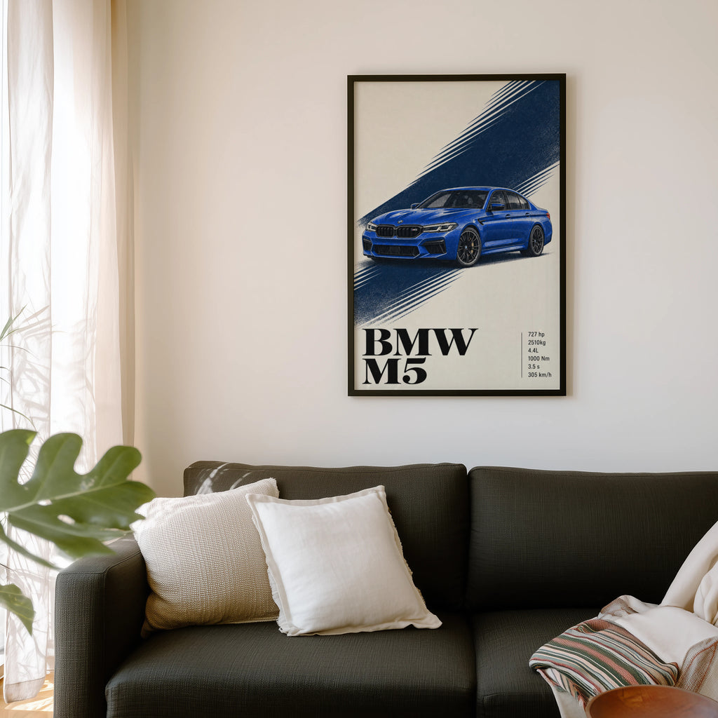 Vintage BMW M5 Print, Blue Car Wall Art