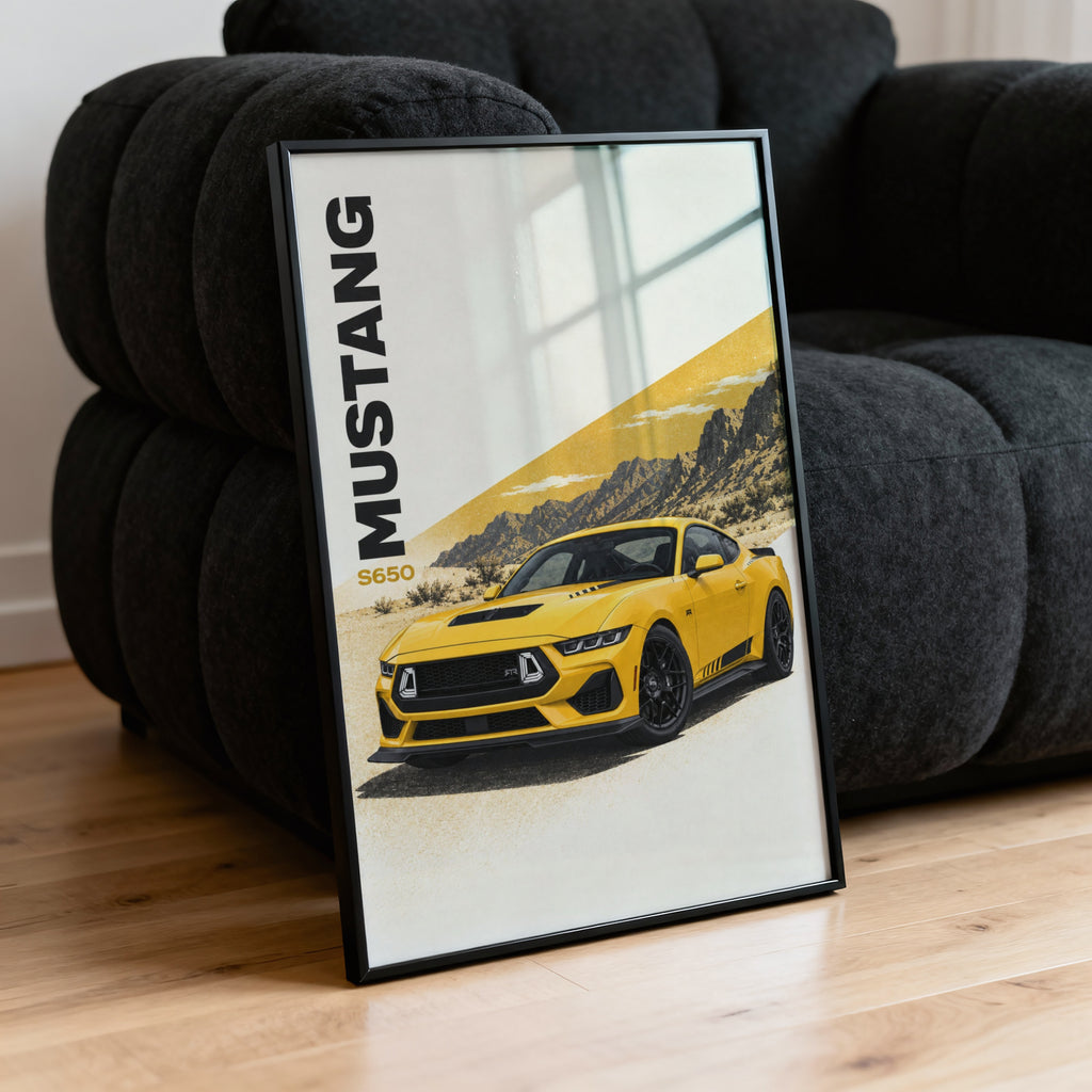 Vintage Mustang Print, Yellow Muscle Car Wall Art
