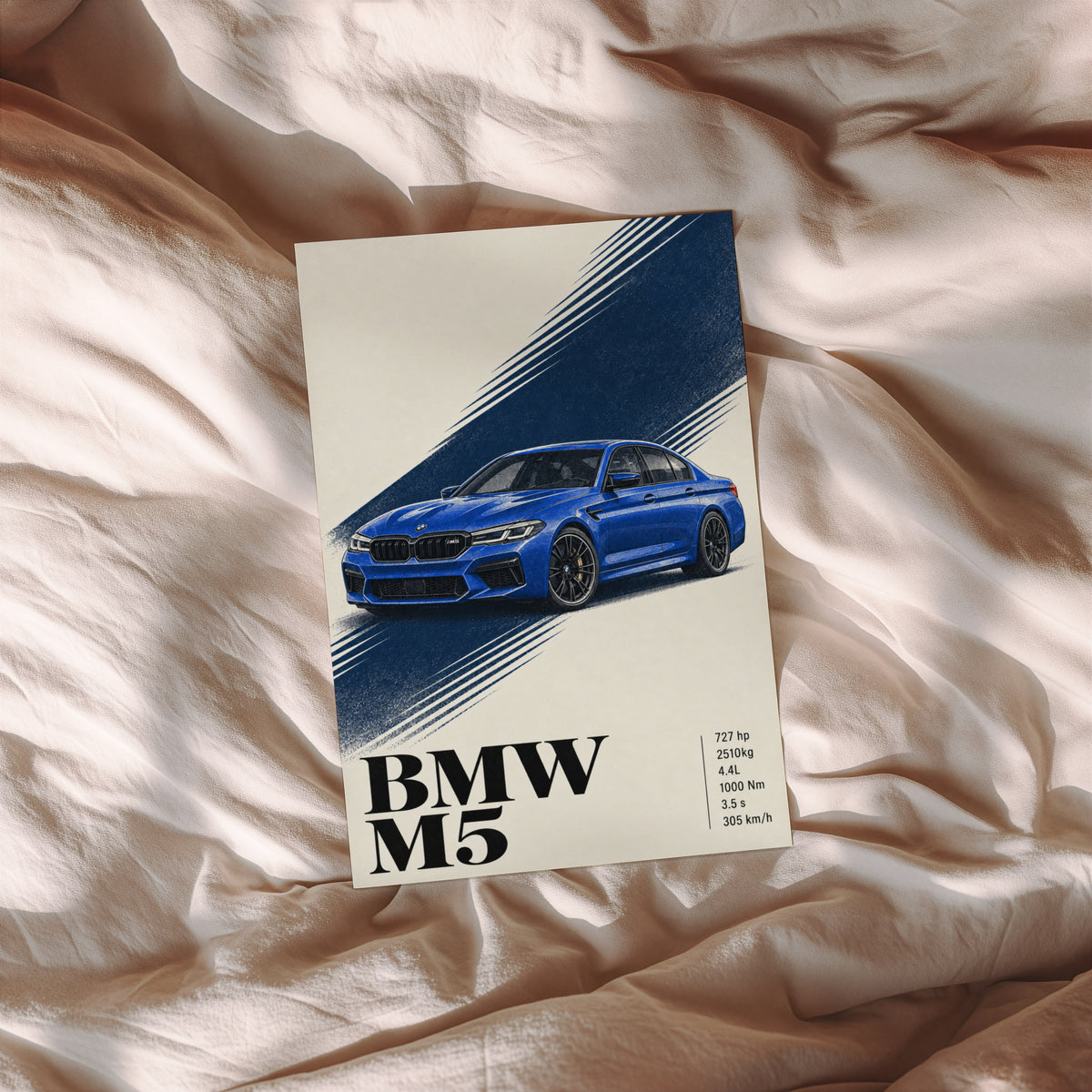 Vintage BMW M5 Print, Blue Car Wall Art