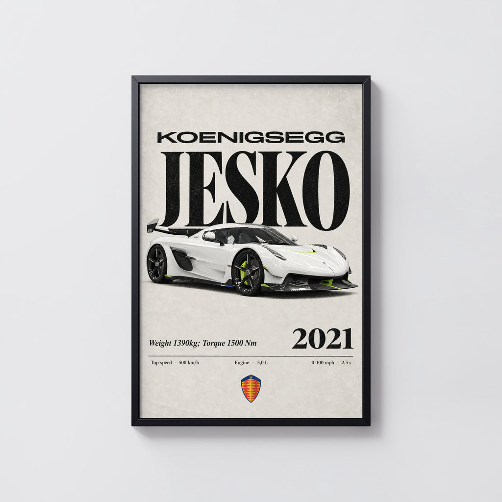 Vintage Koenigsegg Jesko Print, Supercar Wall Art