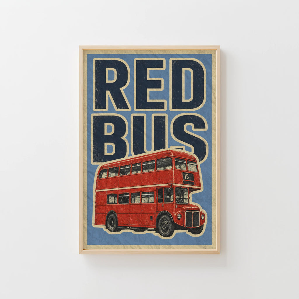 Vintage London Red Bus Poster, Double Decker Wall Art Print