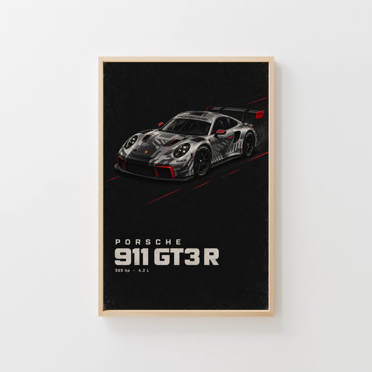 Vintage Porsche 911 GT3 R Print, Race Car Wall Art