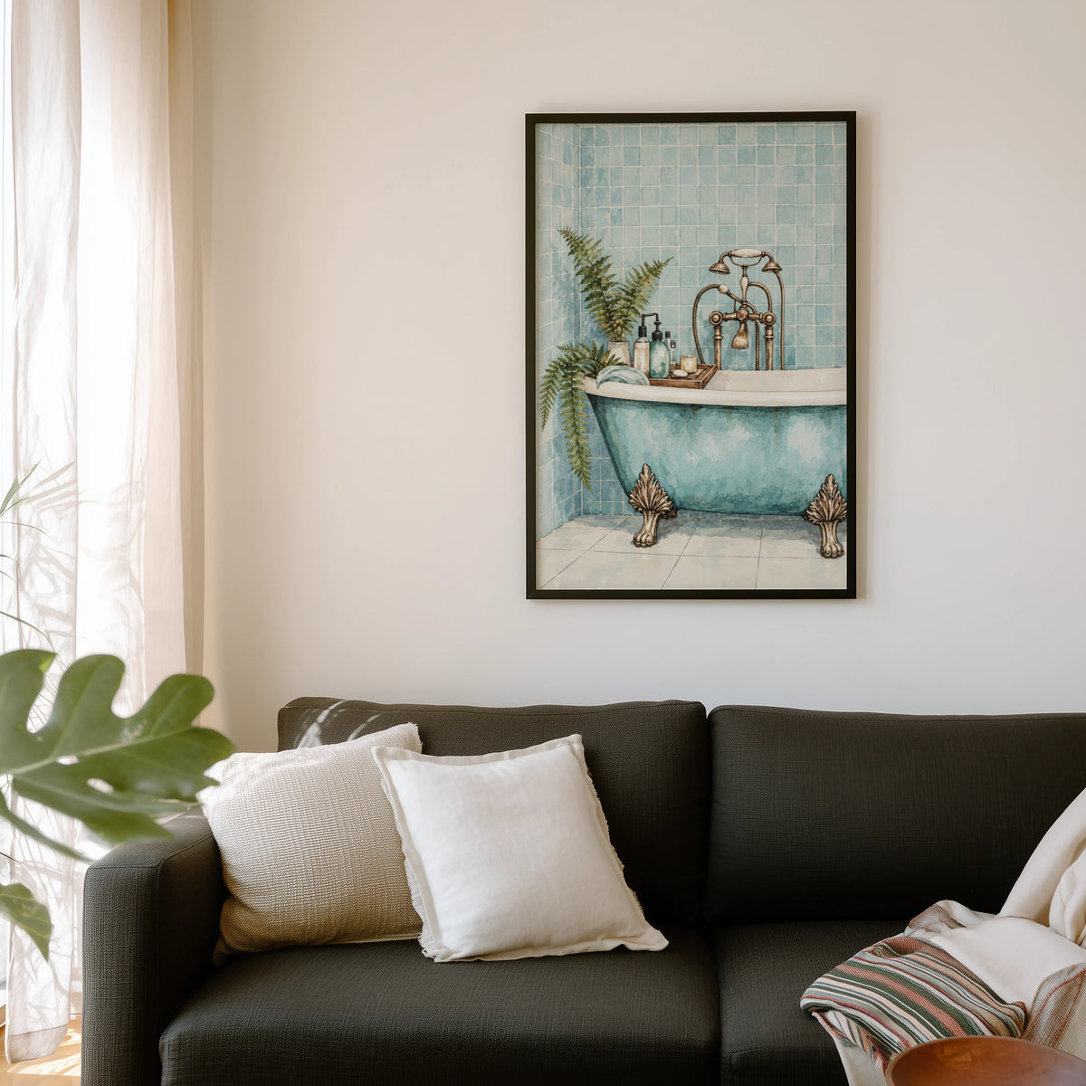 Vintage Clawfoot Bath Print and Poster, Aqua Bathroom Art