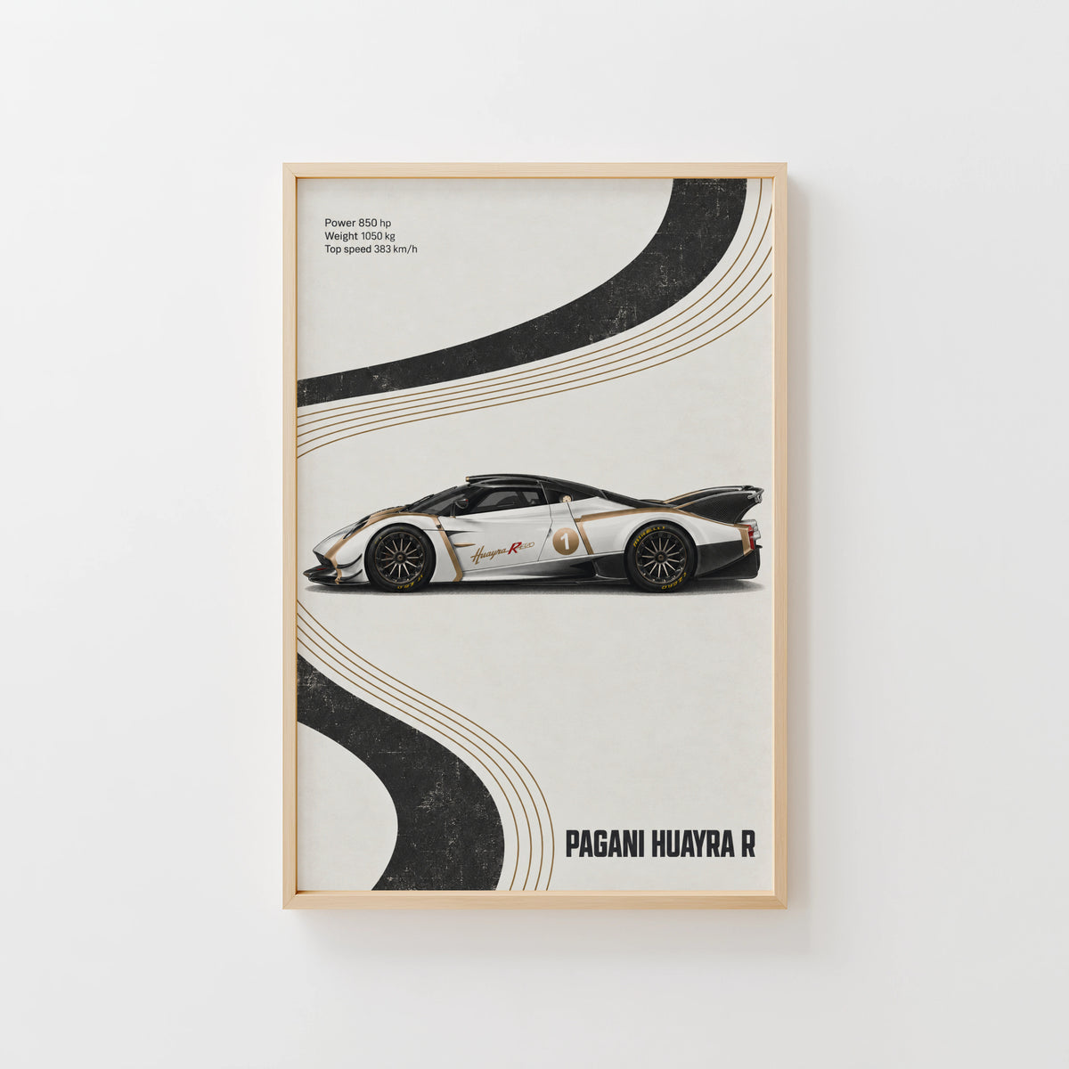 Vintage Pagani Huayra R Print, Supercar Wall Art
