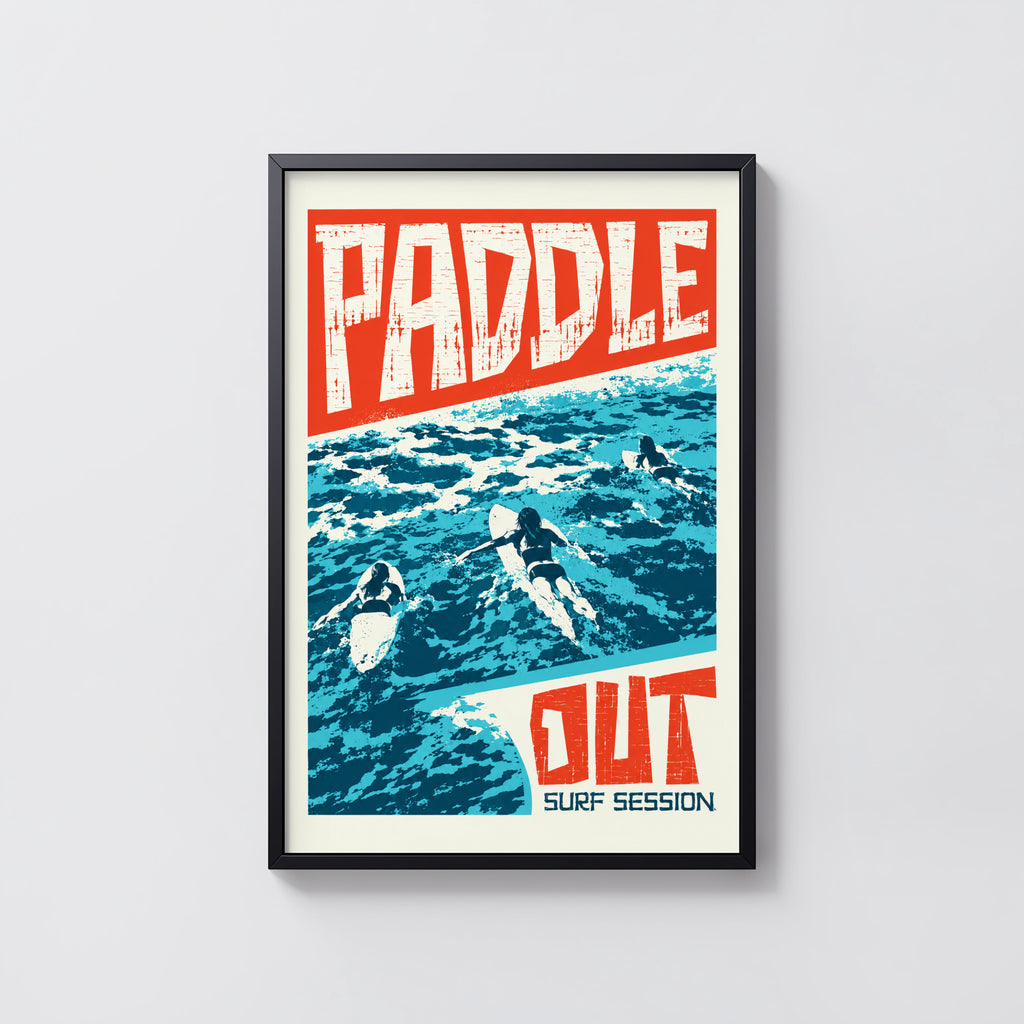 Vintage Paddle Out Surf Print, Surf Poster