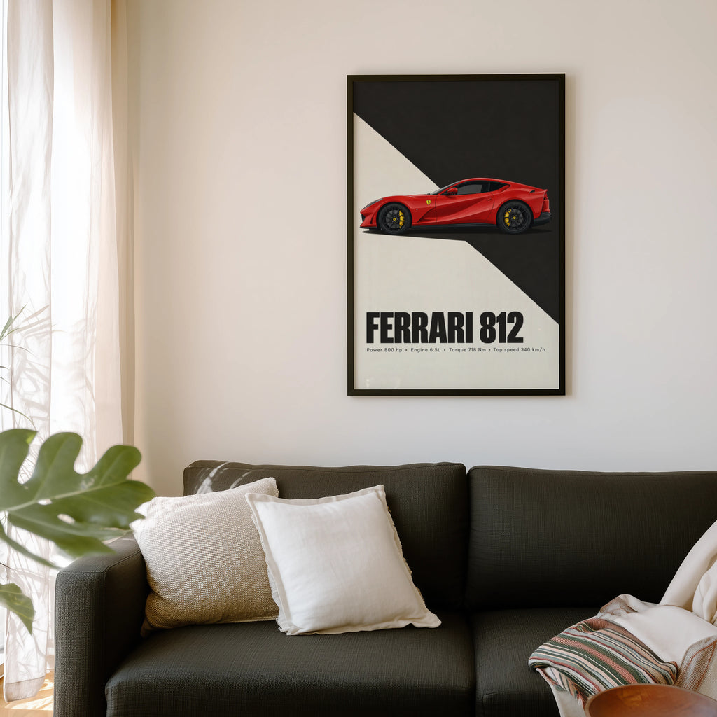 Vintage Ferrari 812 Car Print, Supercar Wall Art