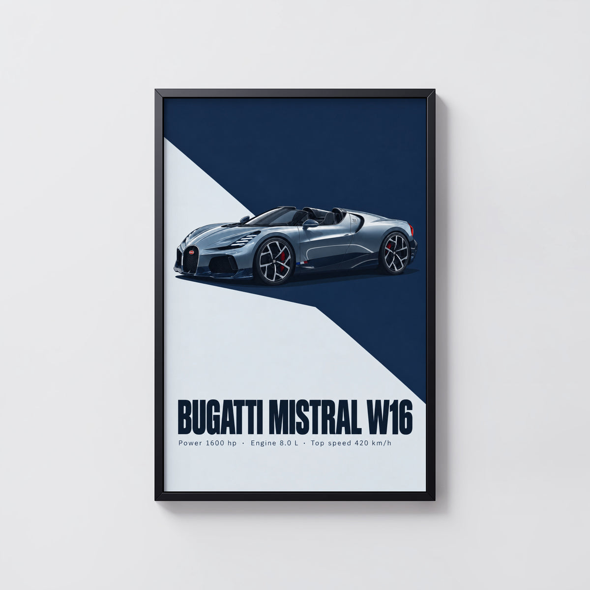 Vintage Bugatti Mistral W16 Print, Supercar Art