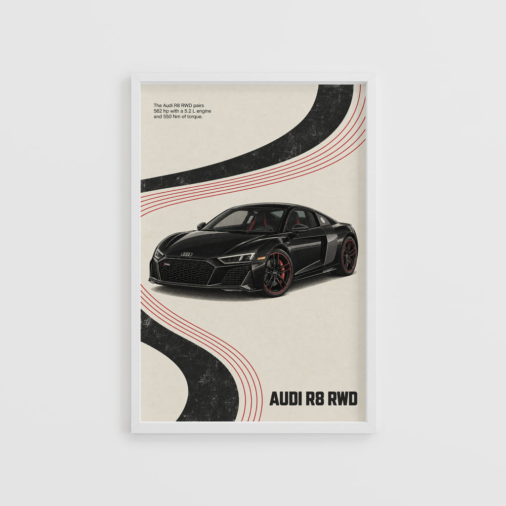 Vintage Audi R8 RWD Print, Car Poster, Supercar Wall Art