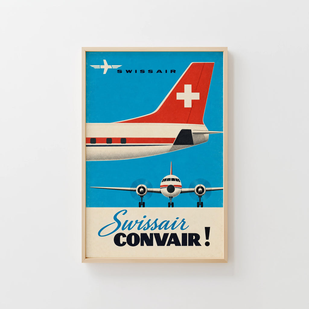 Vintage Swissair Convair Poster, Retro Airline Wall Art
