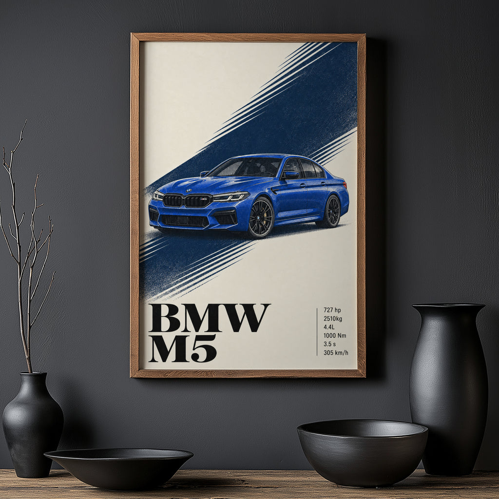 Vintage BMW M5 Print, Blue Car Wall Art