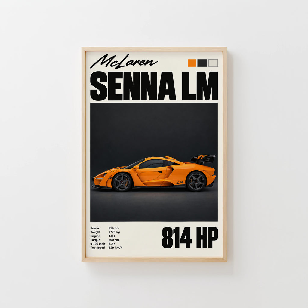 Vintage McLaren Senna LM Print, Supercar Wall Art