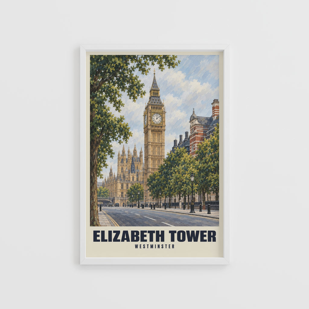 Vintage Elizabeth Tower Poster, London Wall Art Print