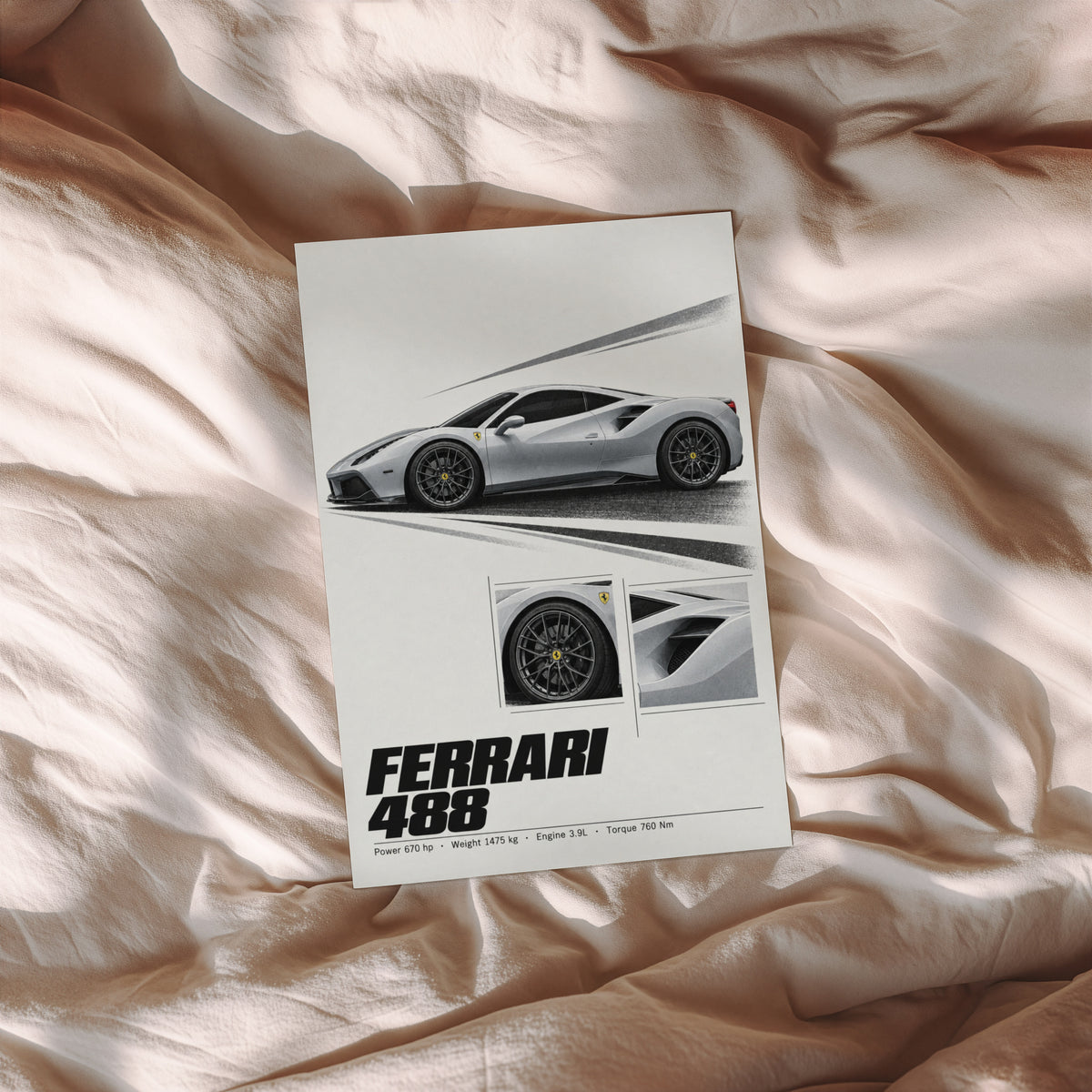 Vintage Ferrari 488 Print, Car Poster, Supercar Wall Art