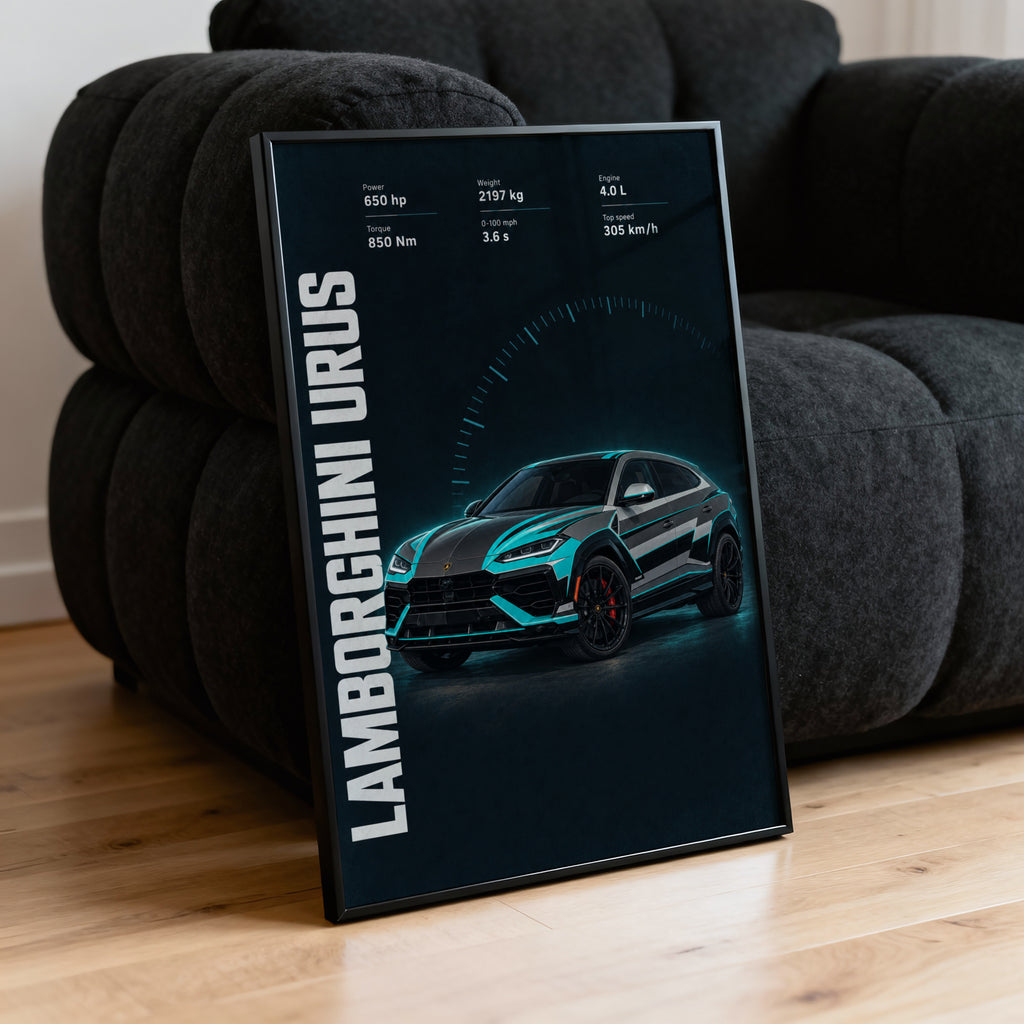Vintage Lamborghini Urus Print, Supercar Wall Art