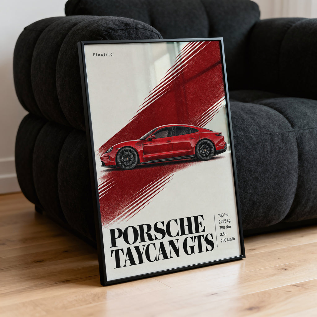 Vintage Porsche Taycan GTS Print, Car Poster, Wall Art