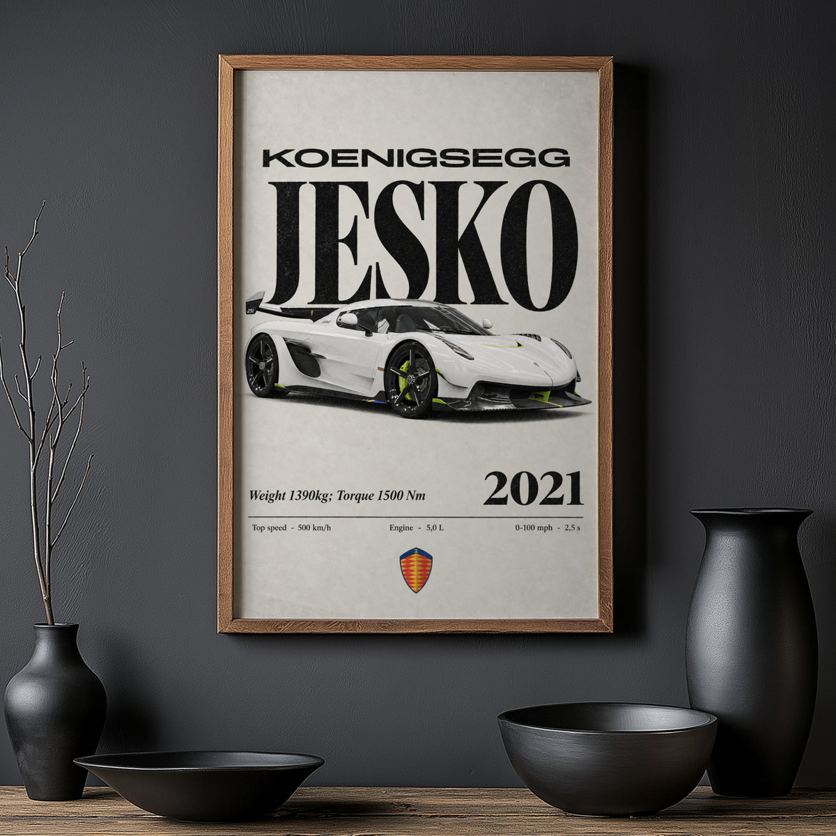 Vintage Koenigsegg Jesko Print, Supercar Wall Art