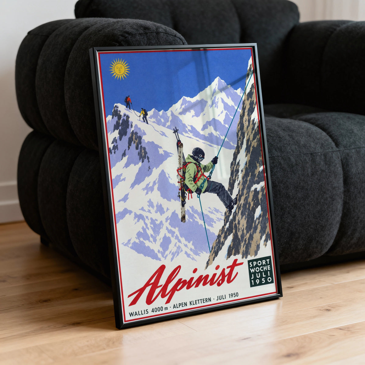 Vintage 1950 Alpinist Alps Climbing Print, Ski Poster