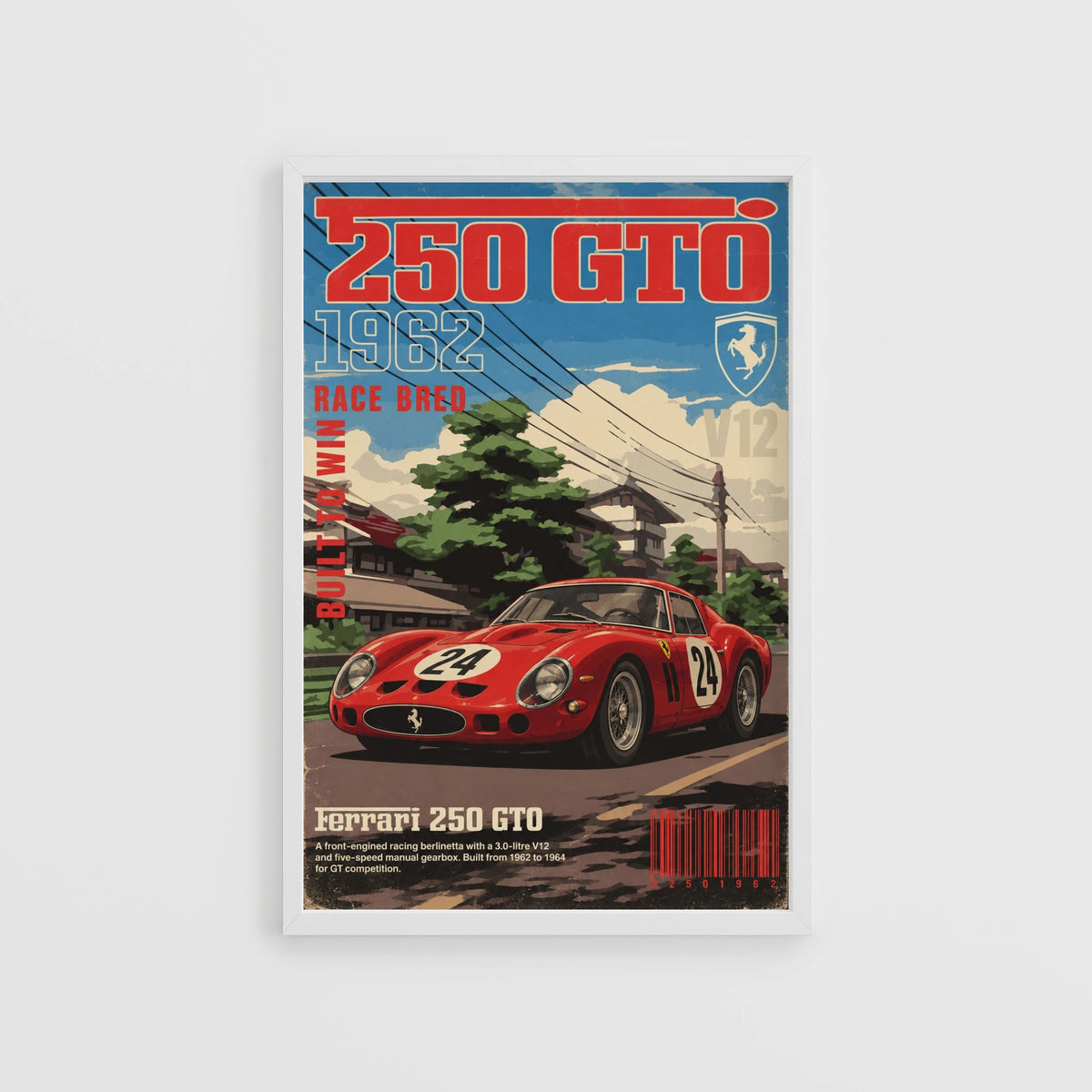 Vintage 1962 Ferrari 250 GTO Print, Classic Race Car Poster