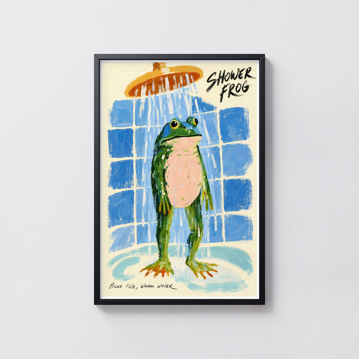 Vintage Shower Frog Print Poster, Bathroom Wall Art