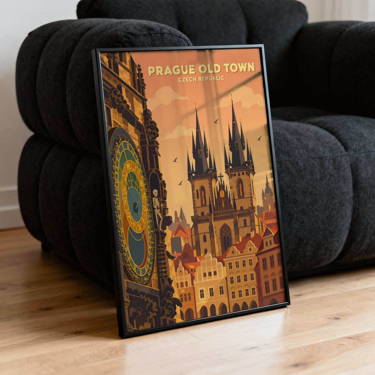 Vintage Prague Old Town Poster, Czech Republic Wall Art