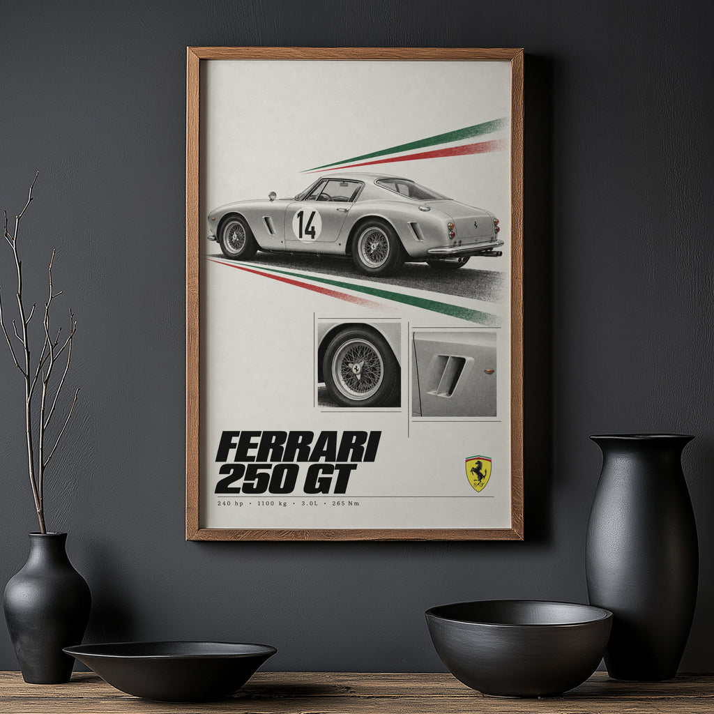 Vintage Ferrari 250 GT Print, Poster, Car Wall Art