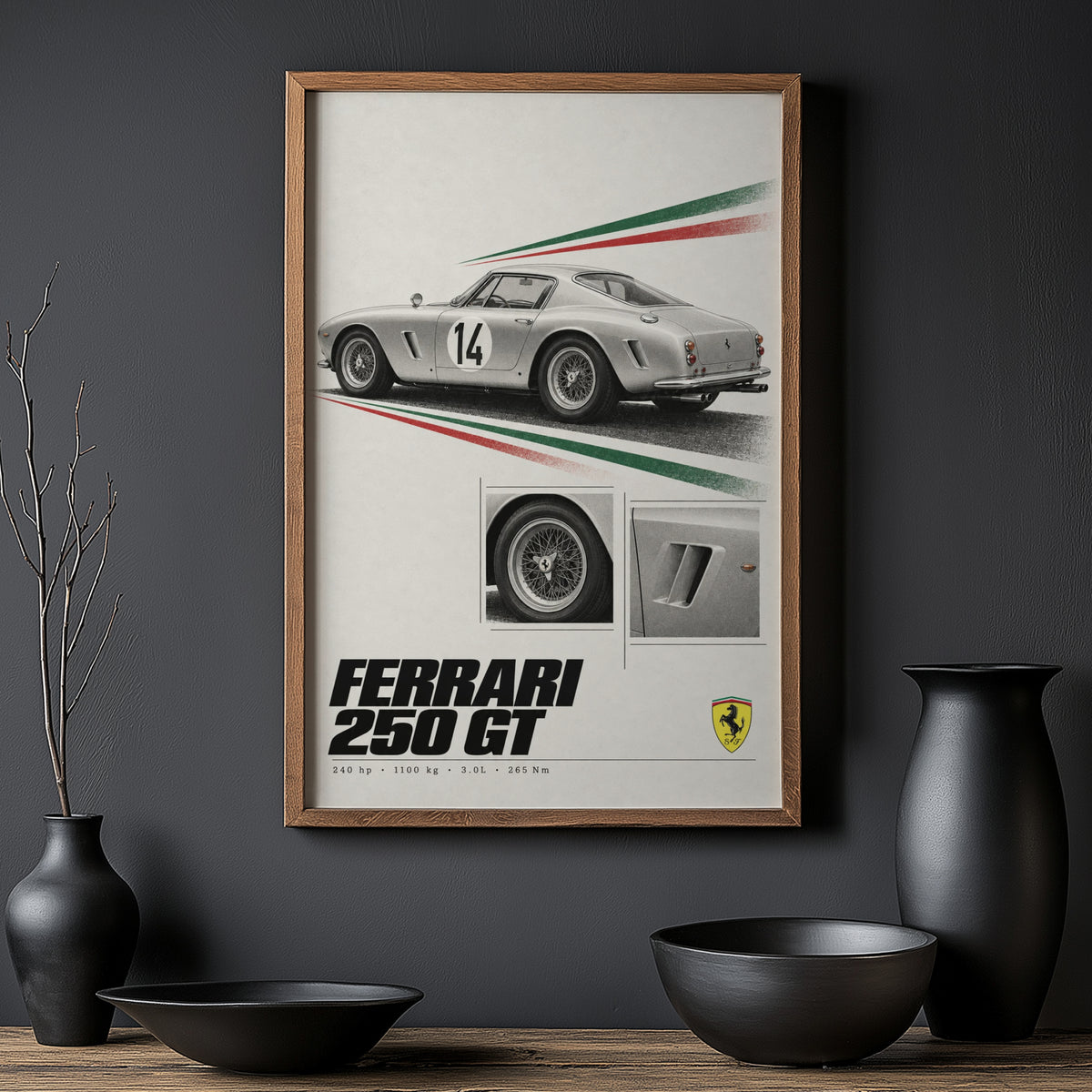 Vintage Ferrari 250 GT Print, Poster, Car Wall Art