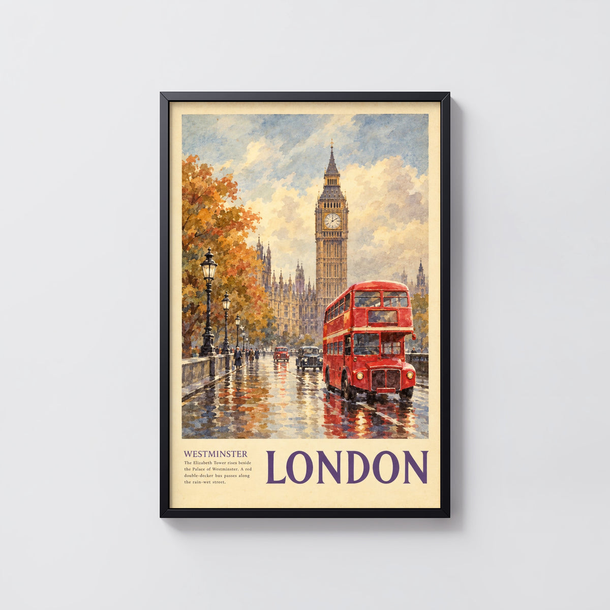 Vintage London Poster, Westminster Wall Art, Big Ben Print
