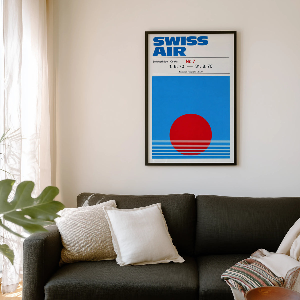 Vintage Swiss Air Osaka Poster, Retro Travel Wall Art Print
