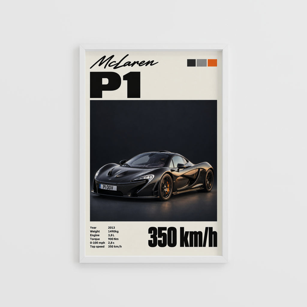 Vintage McLaren P1 Print, Supercar Wall Art
