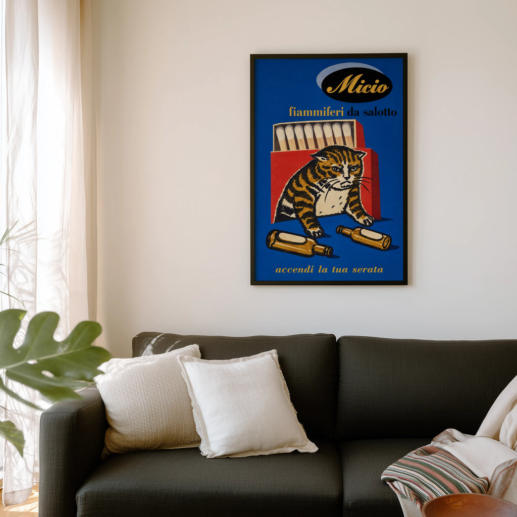 Vintage Tabby Cat Poster, Matchbox Wall Art, Retro Print