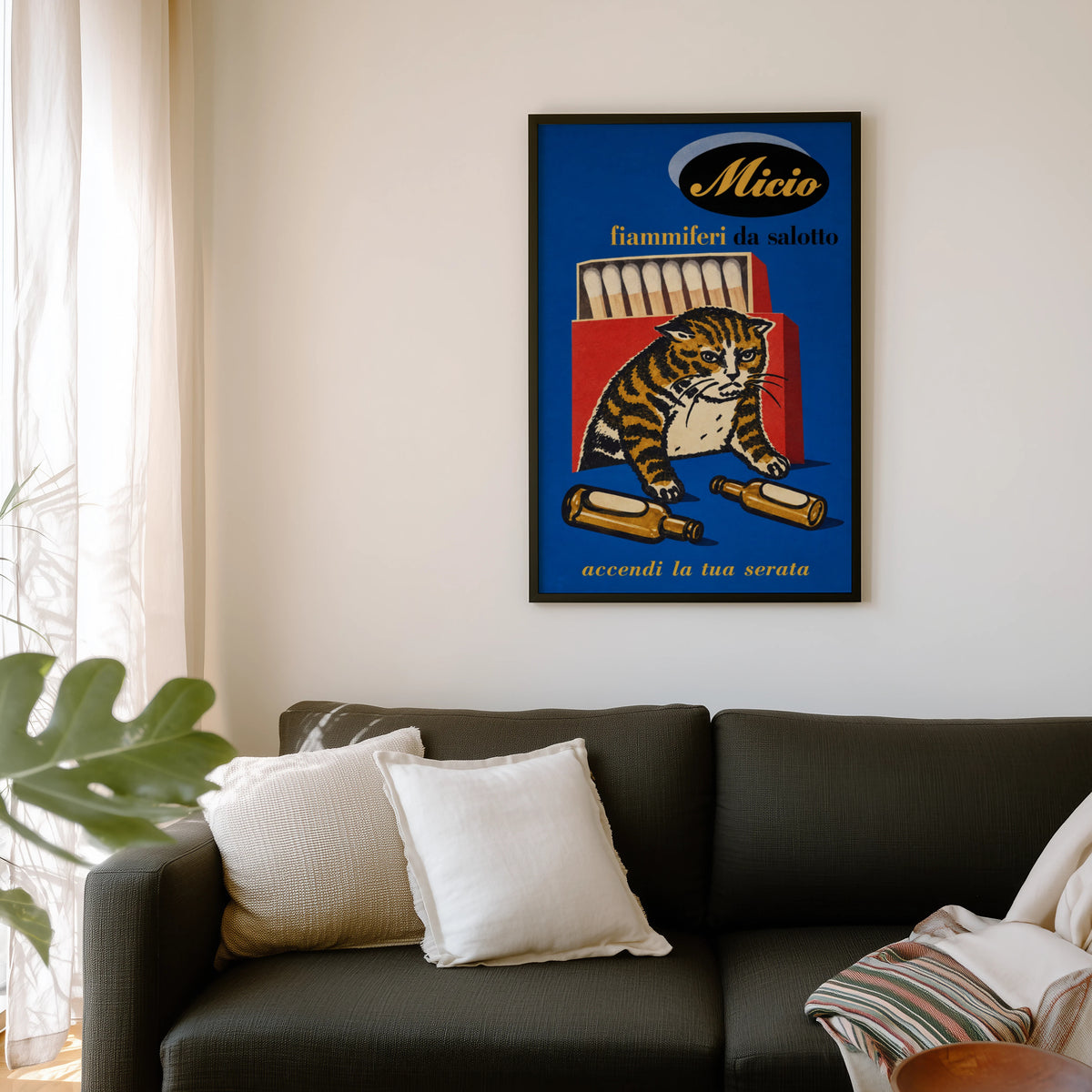 Vintage Tabby Cat Poster, Matchbox Wall Art, Retro Print