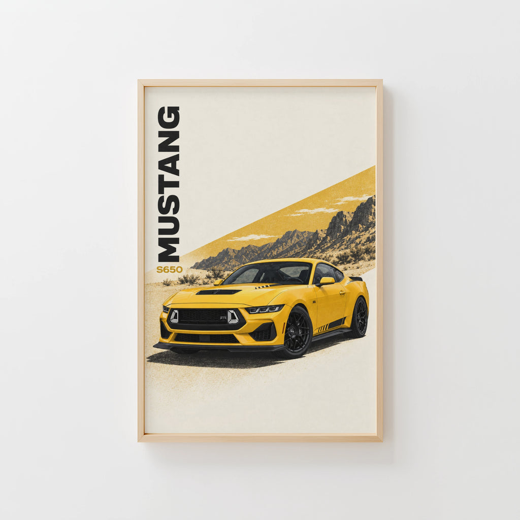Vintage Mustang Print, Yellow Muscle Car Wall Art