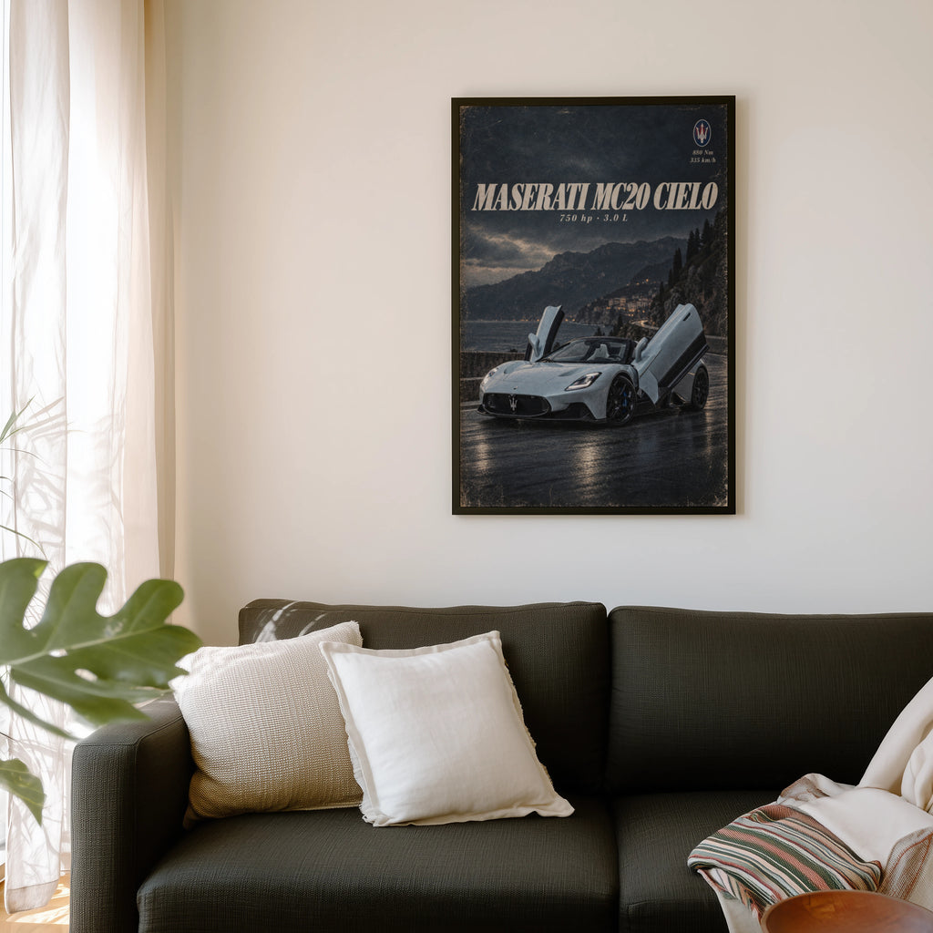 Vintage Maserati MC20 Cielo Print, Supercar Wall Art