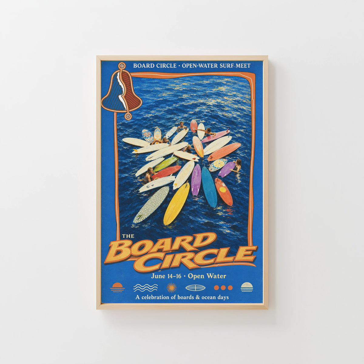 Vintage Surf Print and Poster, Board Circle Wall Art